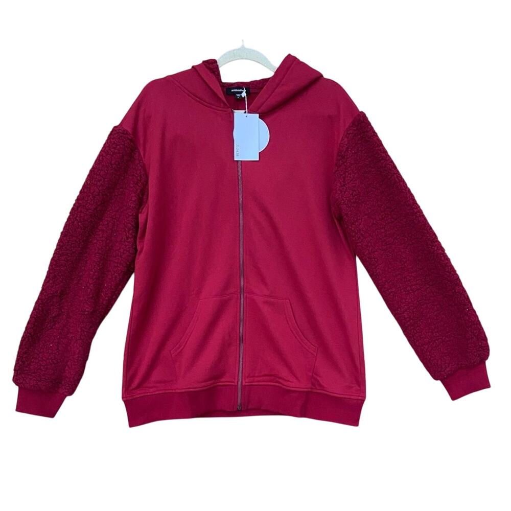 NWT New Mitto Shop Womens Small French Terry Sherpa Sleeve Zip Up Hoodied Jacket